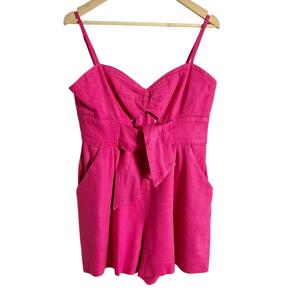 Milly Anya Pink Linen Double Bow Sleeveless Romper Size 6 - Picture 4 of 16